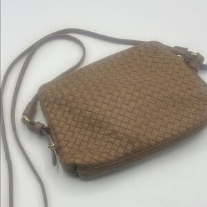 Margot dark tan Woven Leather Crossbody Bag